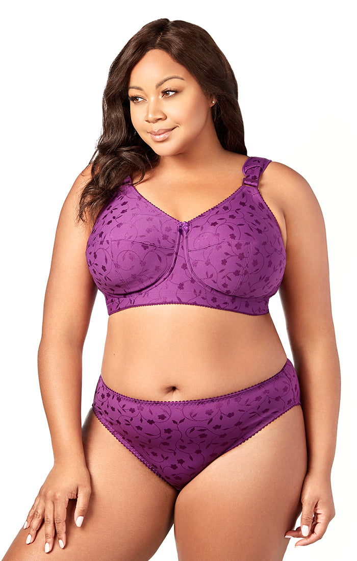 Elila Women’s Plus Size Super Curves Jacquard Panty, Medium Coverage Brief, Style 3405 Aubergine