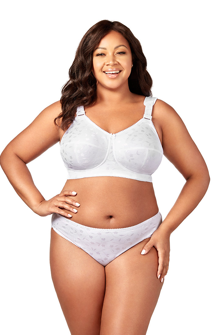 Elila Women’s Plus Size Super Curves Jacquard Panty, Medium Coverage Brief, Style 3405 White