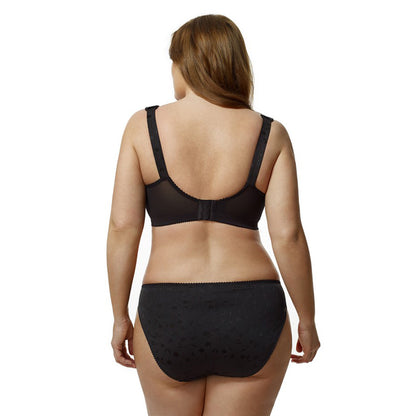 Elila Women's Plus Size Super Curves Jacquard Softcup Bra, Full Coverage Wire-Free Firm Support, Style 1305 Black