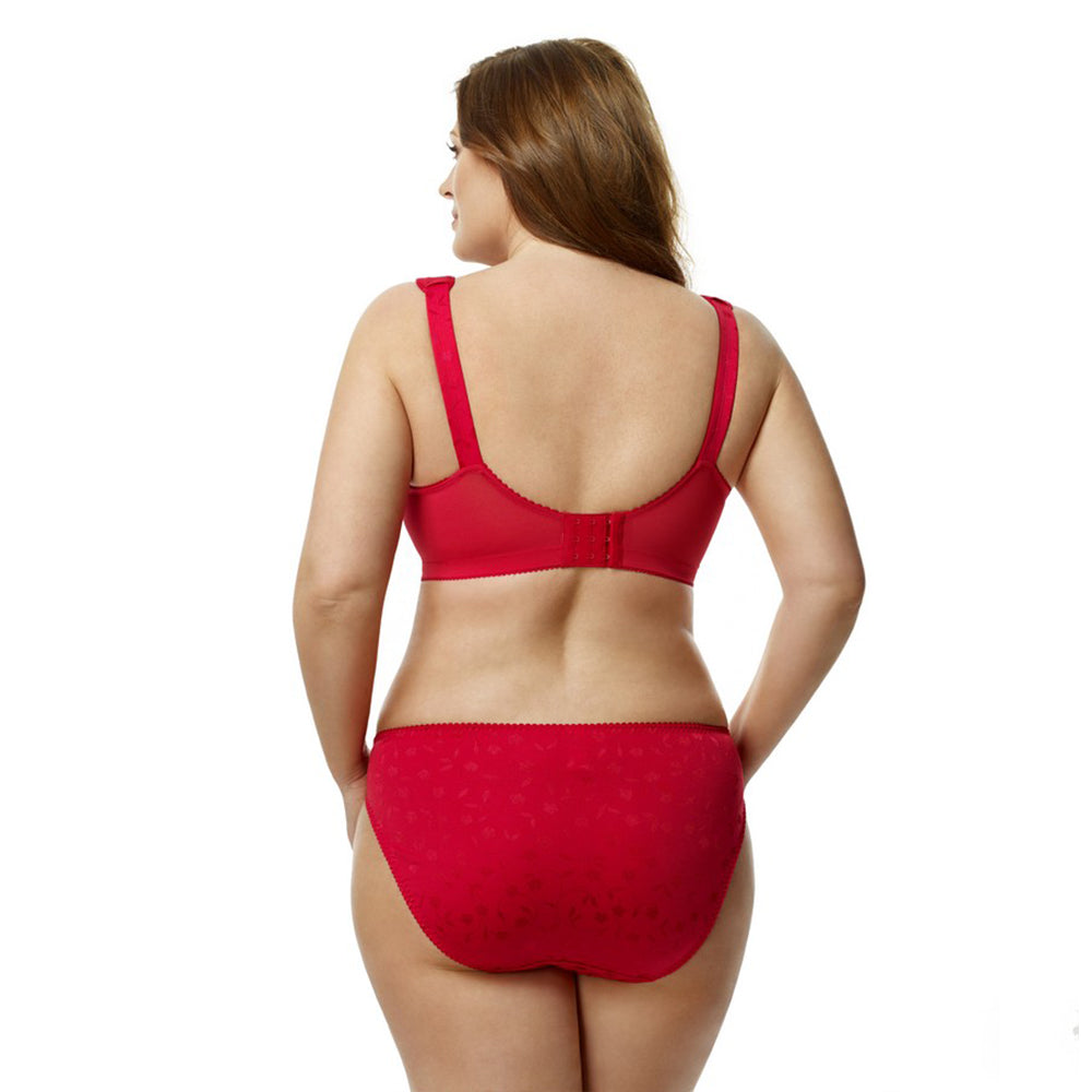 Elila Women's Plus Size Super Curves Jacquard Softcup Bra, Full Coverage Wire-Free Firm Support, Style 1305 Red