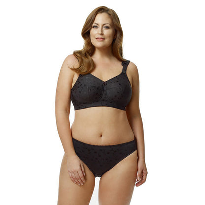 Elila Women's Plus Size Super Curves Jacquard Softcup Bra, Full Coverage Wire-Free Firm Support, Style 1305 Black