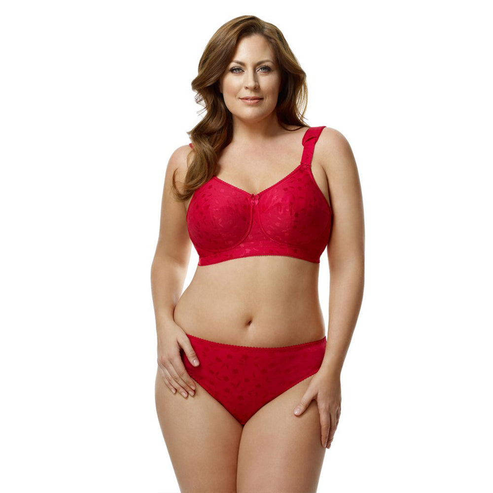 Elila Women's Plus Size Super Curves Jacquard Softcup Bra, Full Coverage Wire-Free Firm Support, Style 1305 Red
