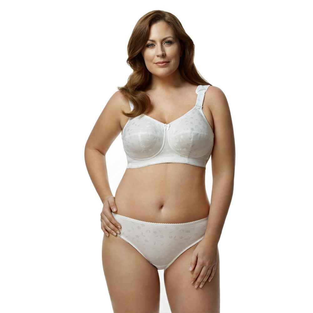Elila Women's Plus Size Super Curves Jacquard Softcup Bra, Full Coverage Wire-Free Firm Support, Style 1305 White