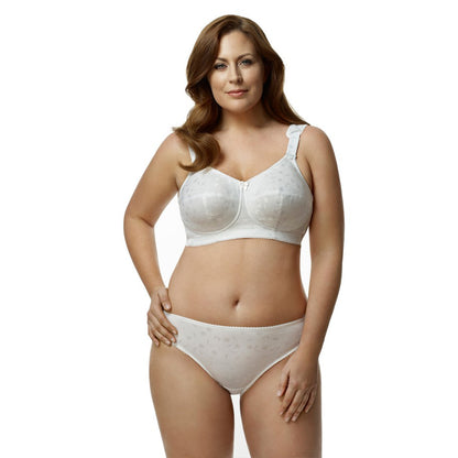 Elila Women's Plus Size Super Curves Jacquard Softcup Bra, Full Coverage Wire-Free Firm Support, Style 1305 White
